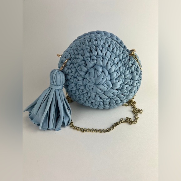 Eklectyc Bags Round Baby Blue Luxury Crochet Shoulder Bag Small